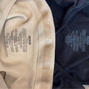 Bundle of SKIMS Black Seamless Sculpt Thong Bodysuit & Tan core control thong